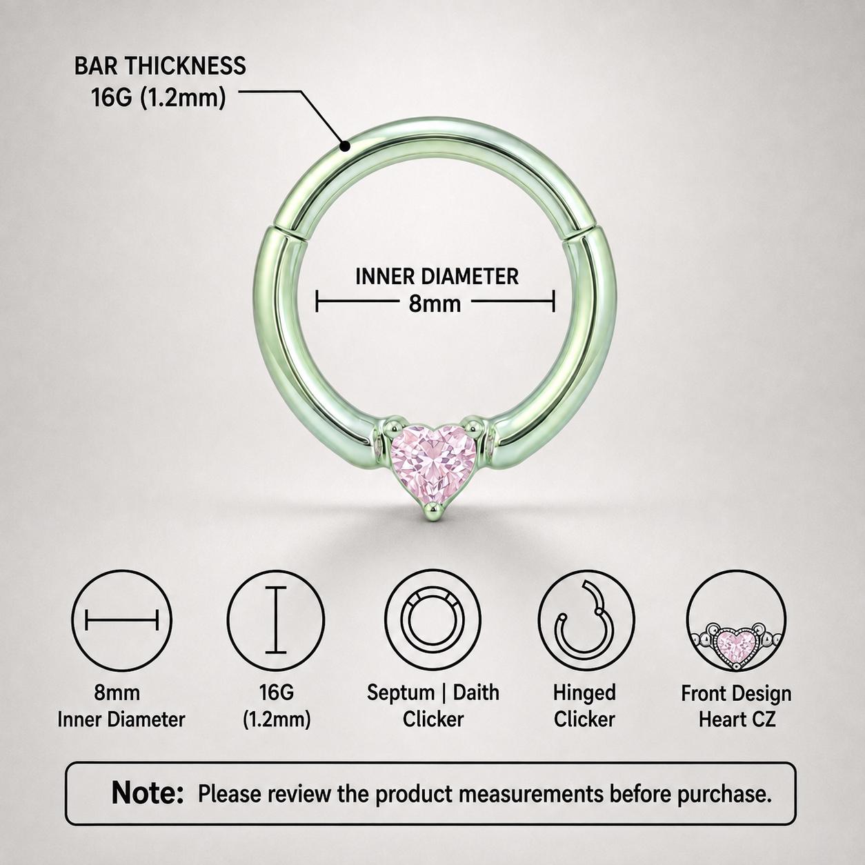 Titanium Sweetheart CZ Septum Clicker detail 10