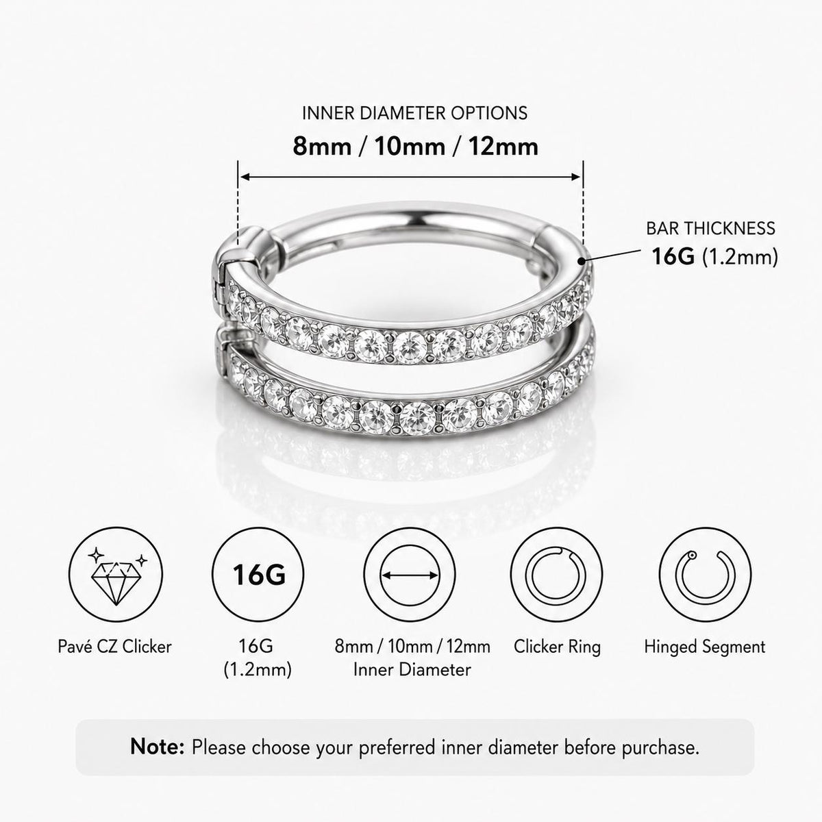 Titanium Double Row CZ Septum Clicker detail 11