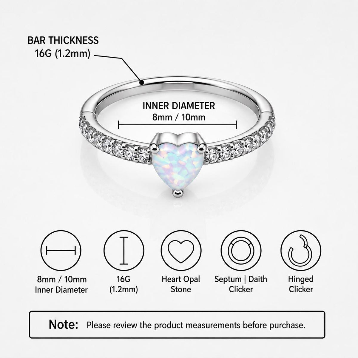 Titanium Opal Heart Septum Clicker detail 7