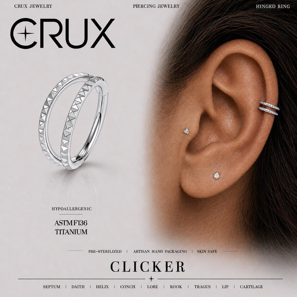Titanium Double Hoop Studded Septum Clicker