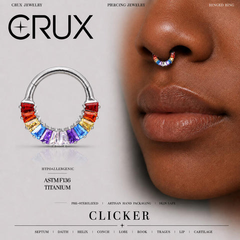 Titanium Rainbow Baguette Septum Clicker
