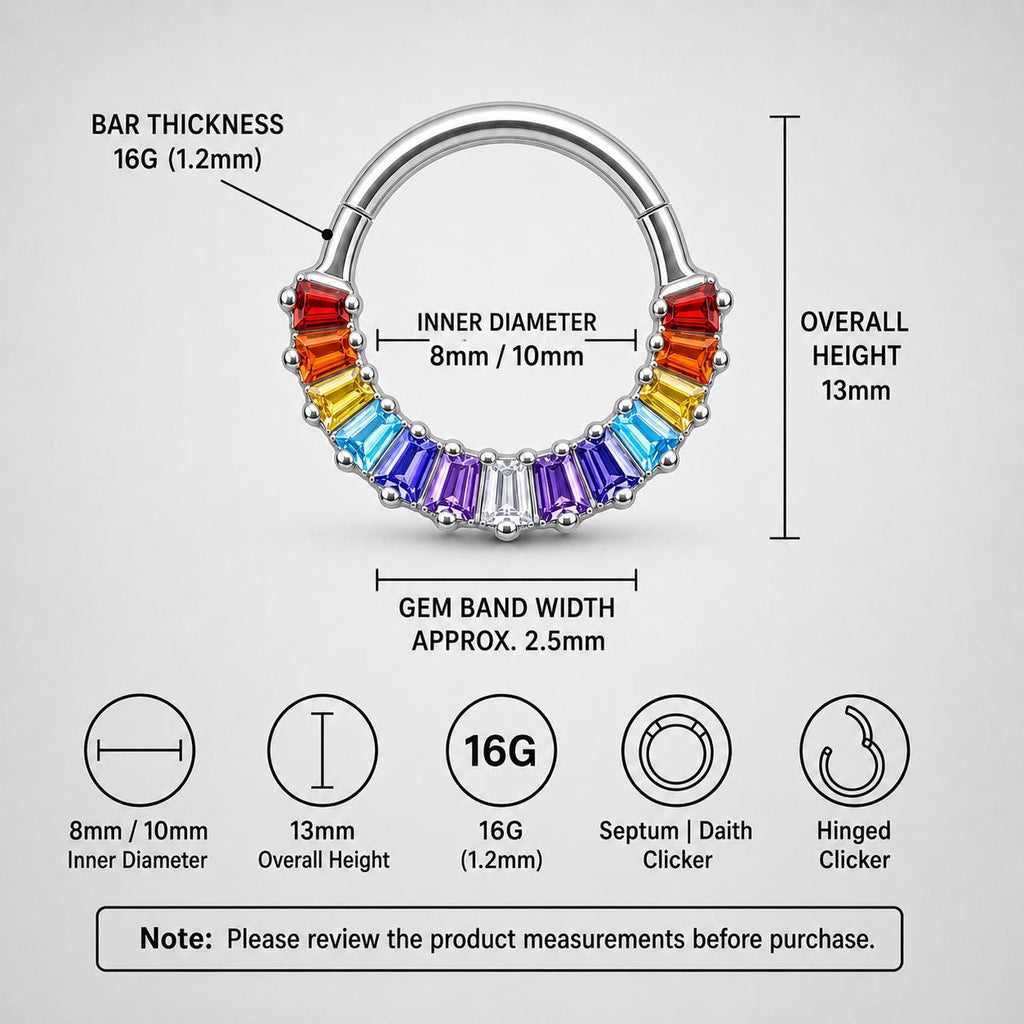 Titanium Rainbow Baguette Septum Clicker detail 6