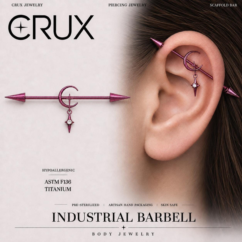 Crescent Moon Chain titanium industrial barbell, front view