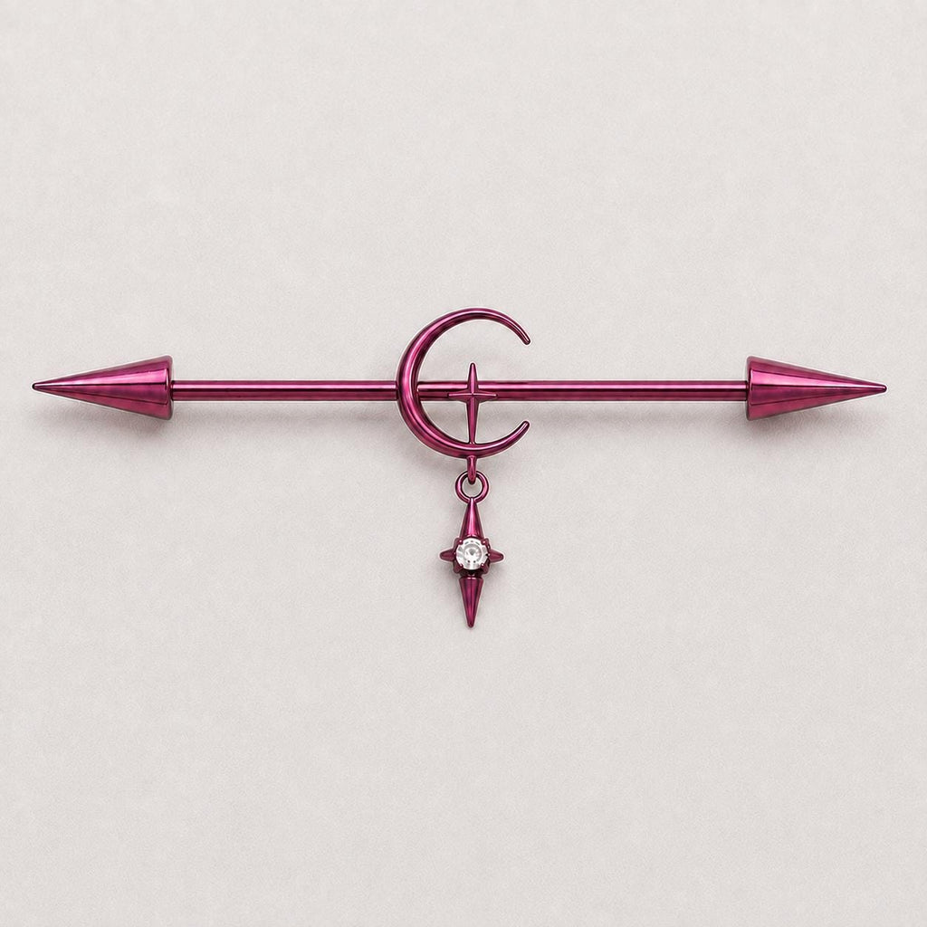 Crescent Moon Chain titanium industrial barbell, detail view 3