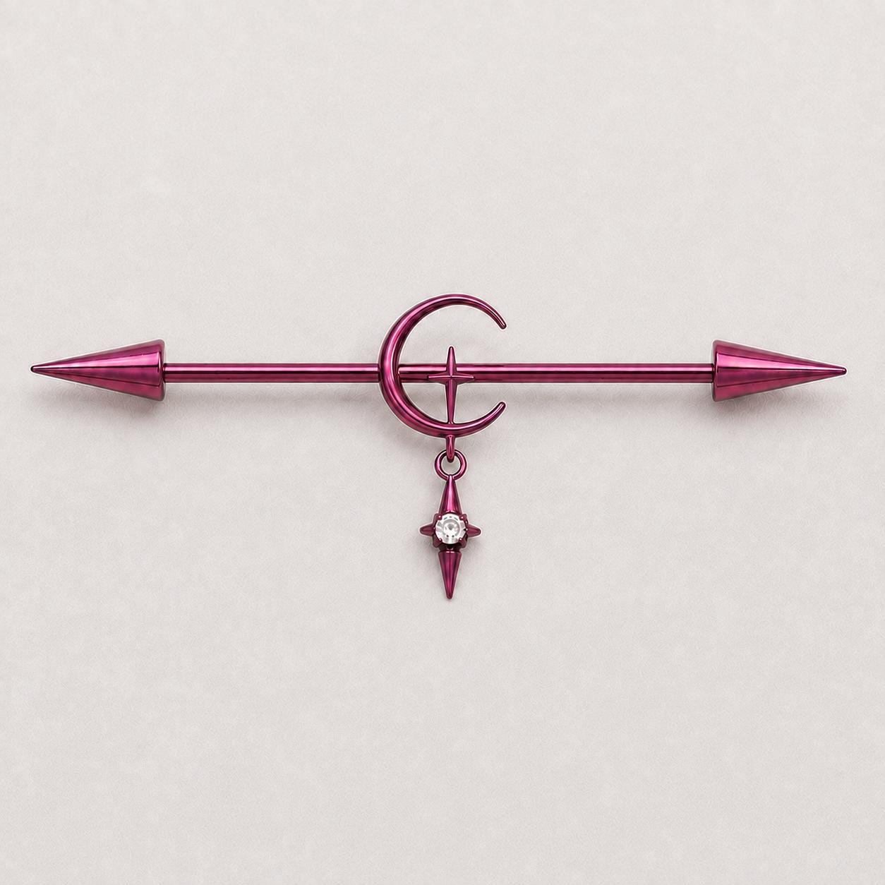 Crescent Moon Chain titanium industrial barbell, detail view 3