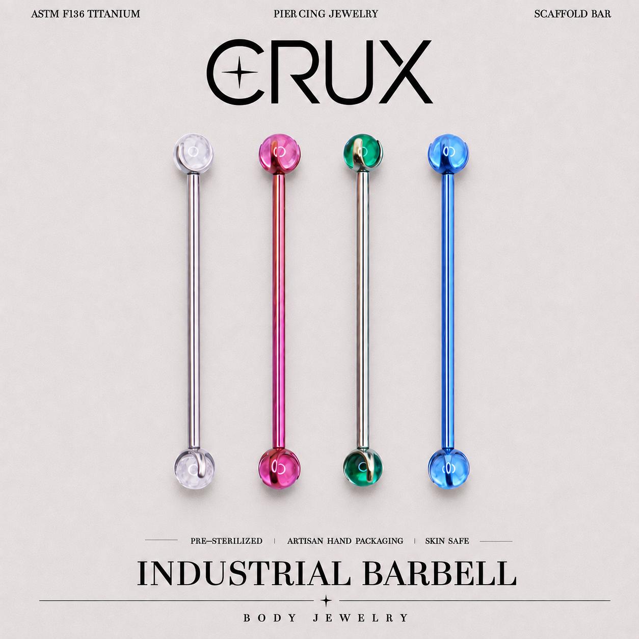 Crystal Sphere titanium industrial barbell, front view