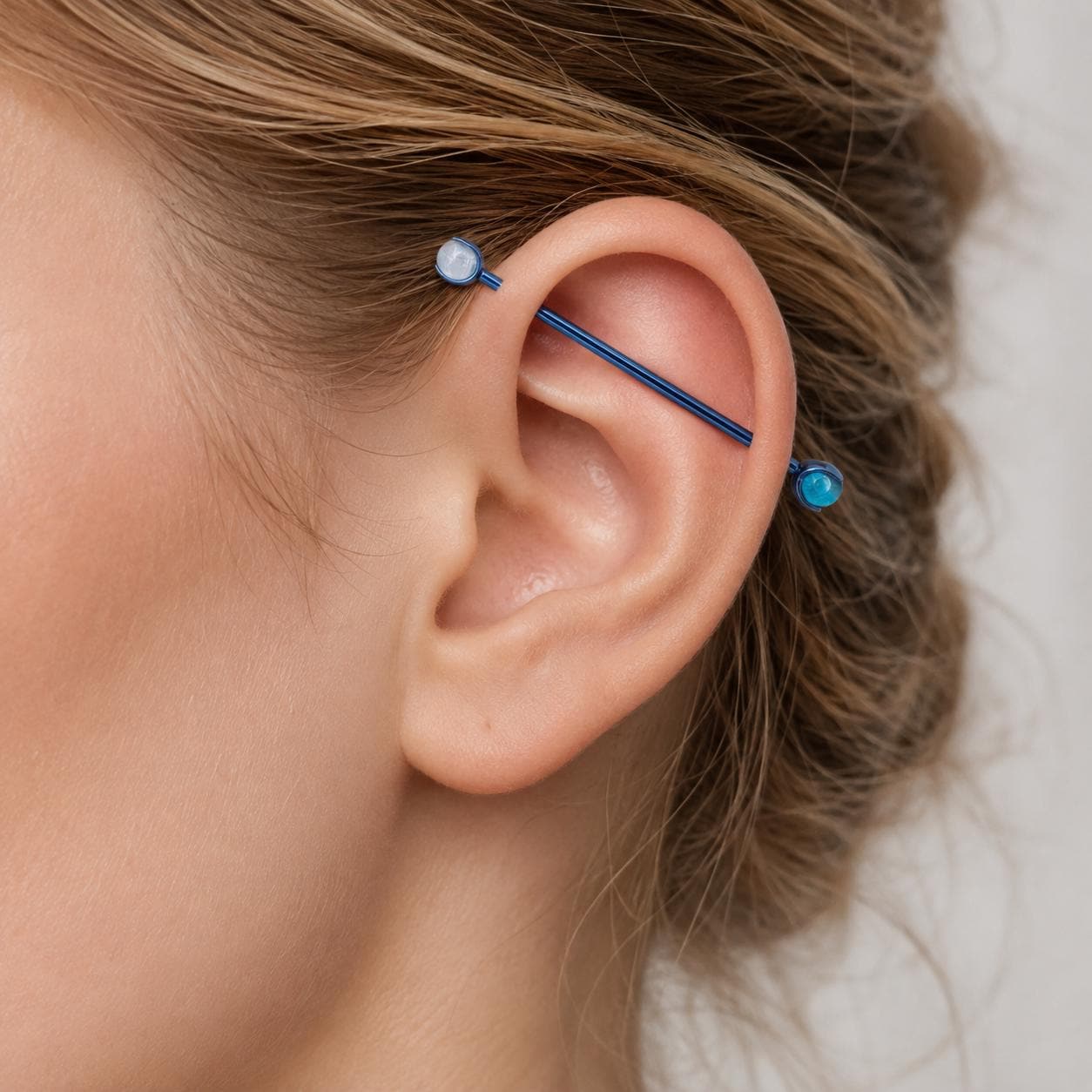 Crystal Sphere titanium industrial barbell, detail view 2