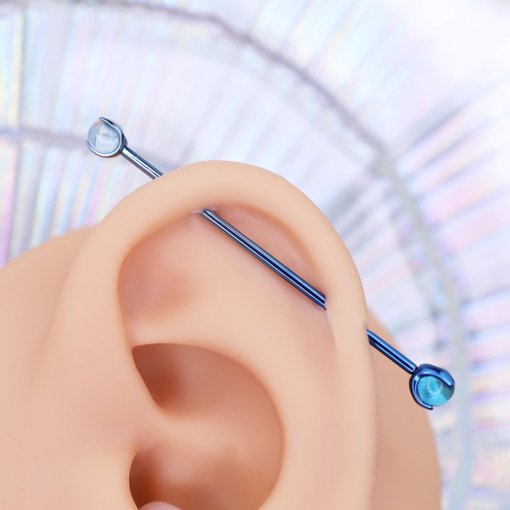 Crystal Sphere titanium industrial barbell, detail view 5