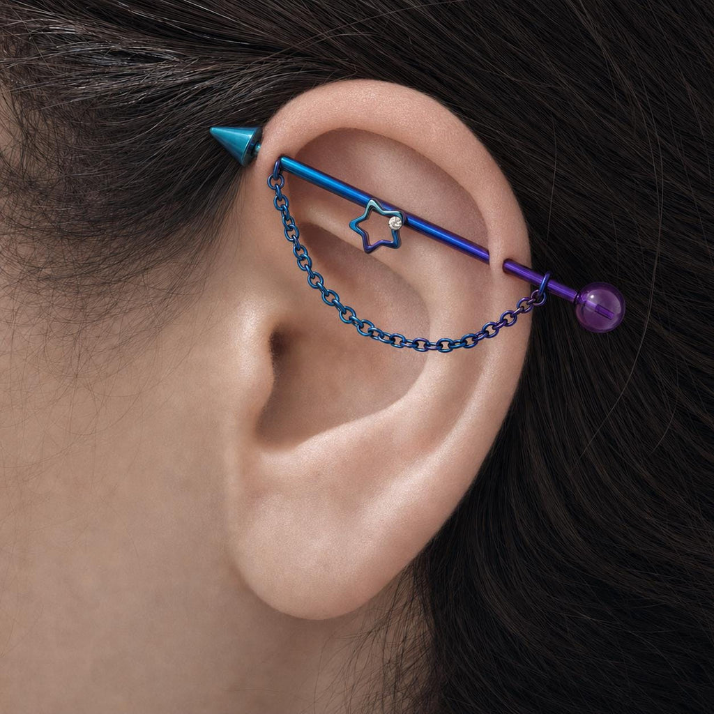 Crystal Star Chain titanium industrial barbell, detail view 2
