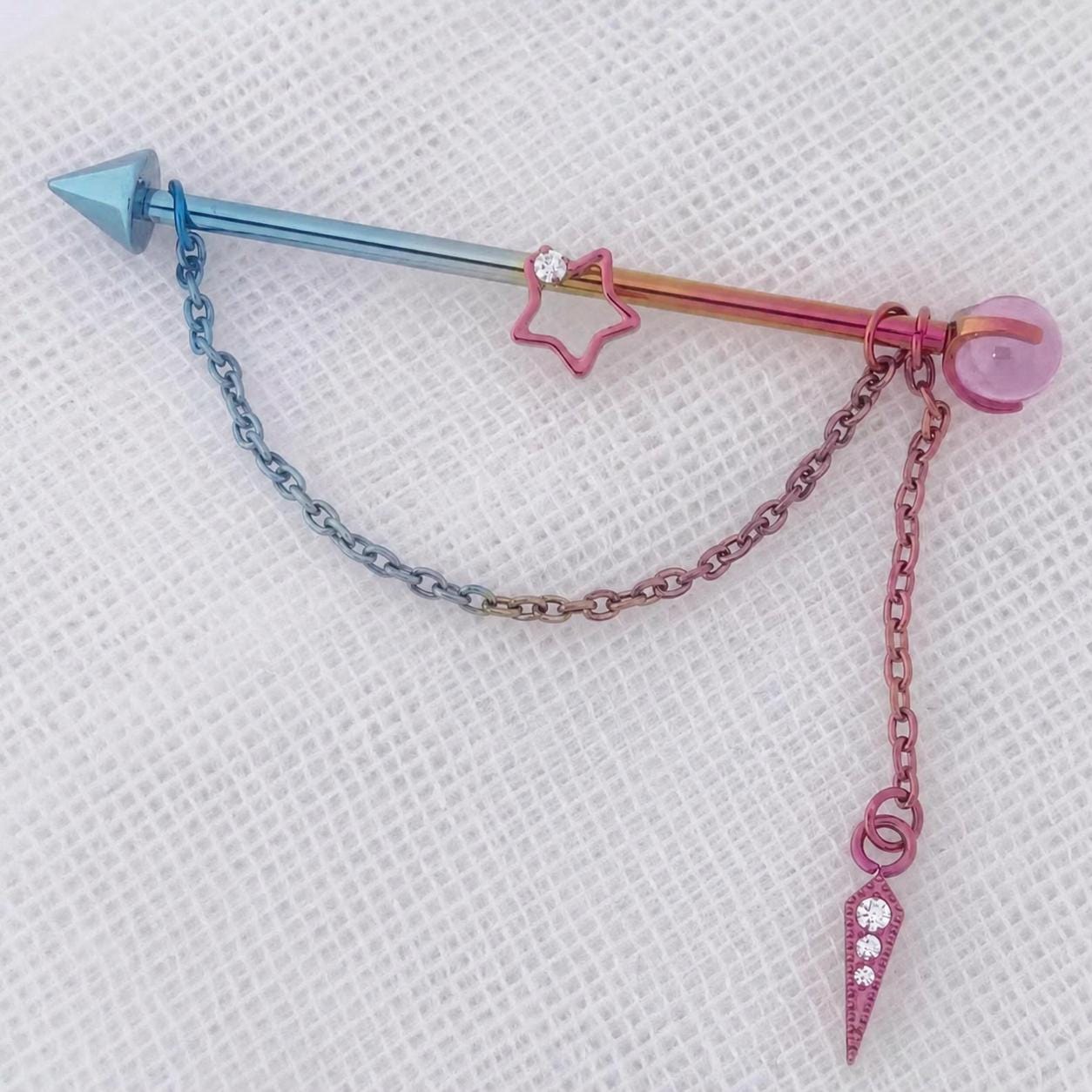 Crystal Star Chain titanium industrial barbell, detail view 4