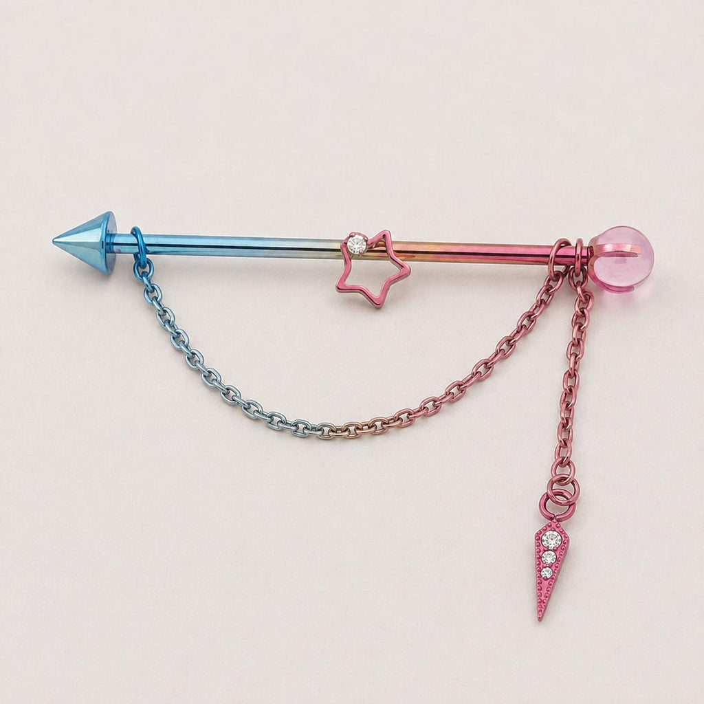 Crystal Star Chain titanium industrial barbell, detail view 6