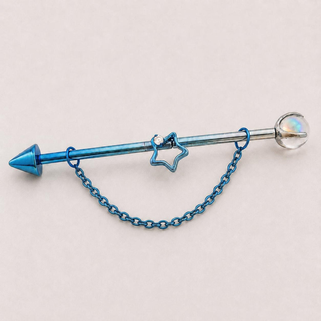 Crystal Star Chain titanium industrial barbell, detail view 8
