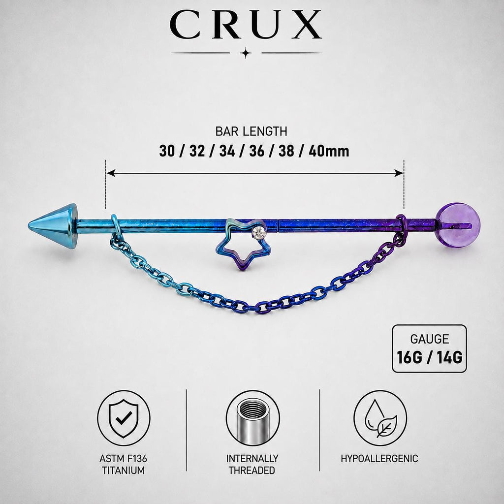Crystal Star Chain titanium industrial barbell, detail view 9