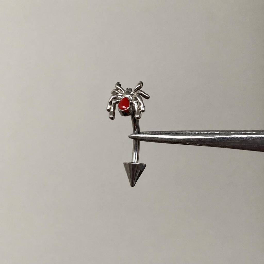 Red Gem Spider Titanium Eyebrow Barbell detail 2