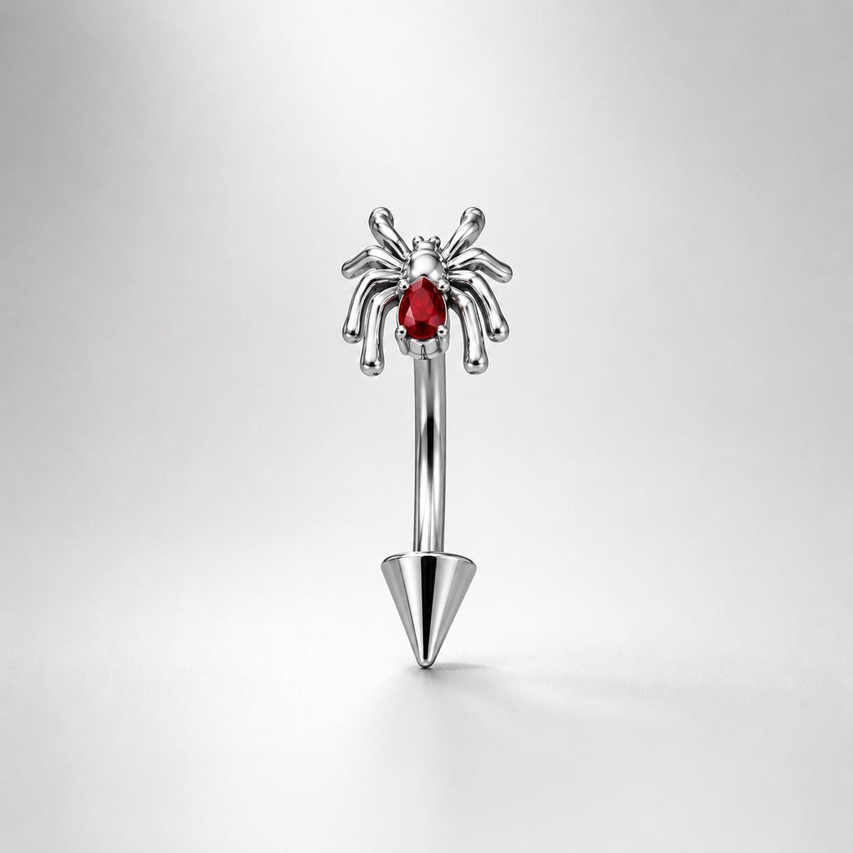 Red Gem Spider Titanium Eyebrow Barbell detail 4