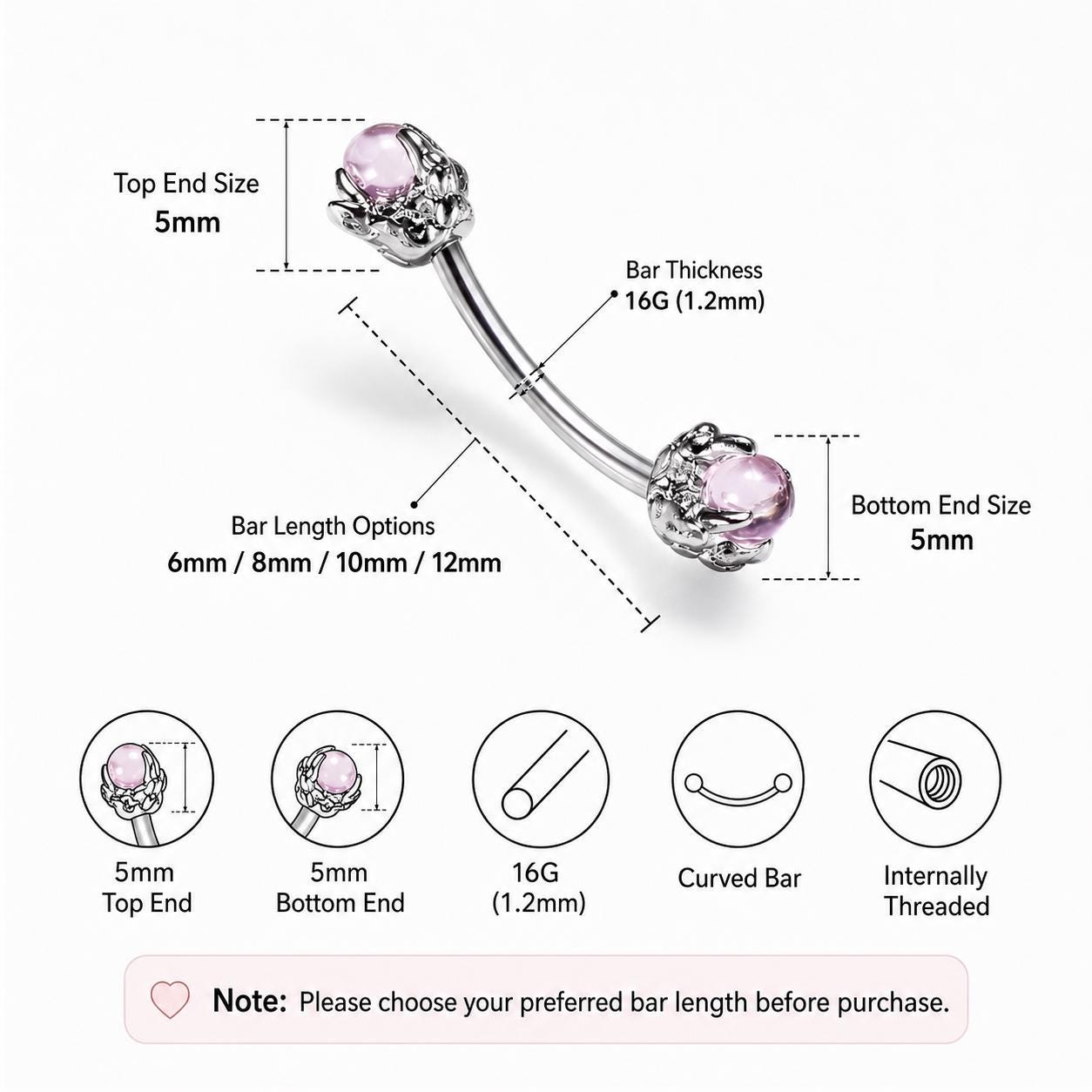 Dragon Claw Gem Titanium Eyebrow Barbell detail 12