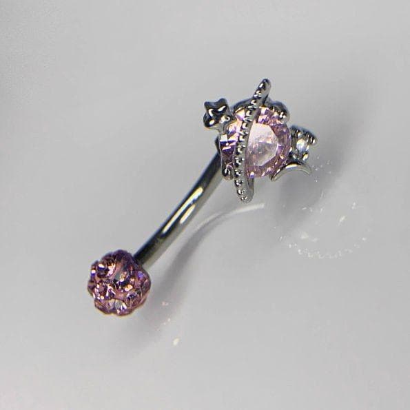 Saturn Heart Titanium Eyebrow Barbell detail 2