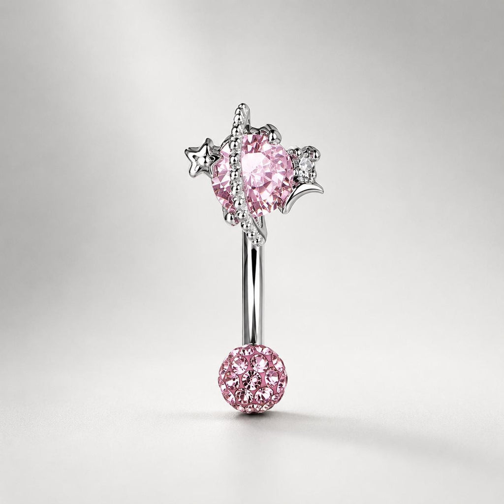 Saturn Heart Titanium Eyebrow Barbell detail 4