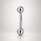 Pink Cat Eye Titanium Eyebrow Barbell detail 6