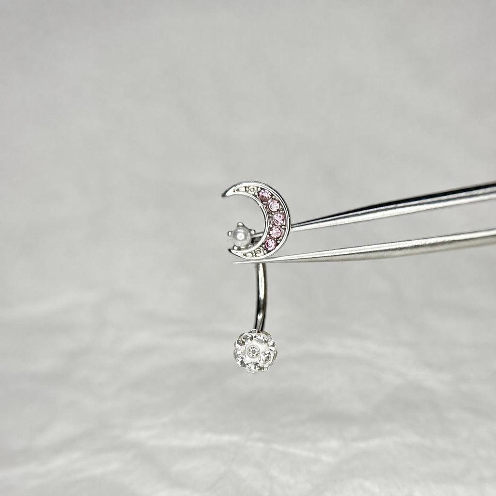 Moon Pearl CZ Titanium Eyebrow Barbell detail 3