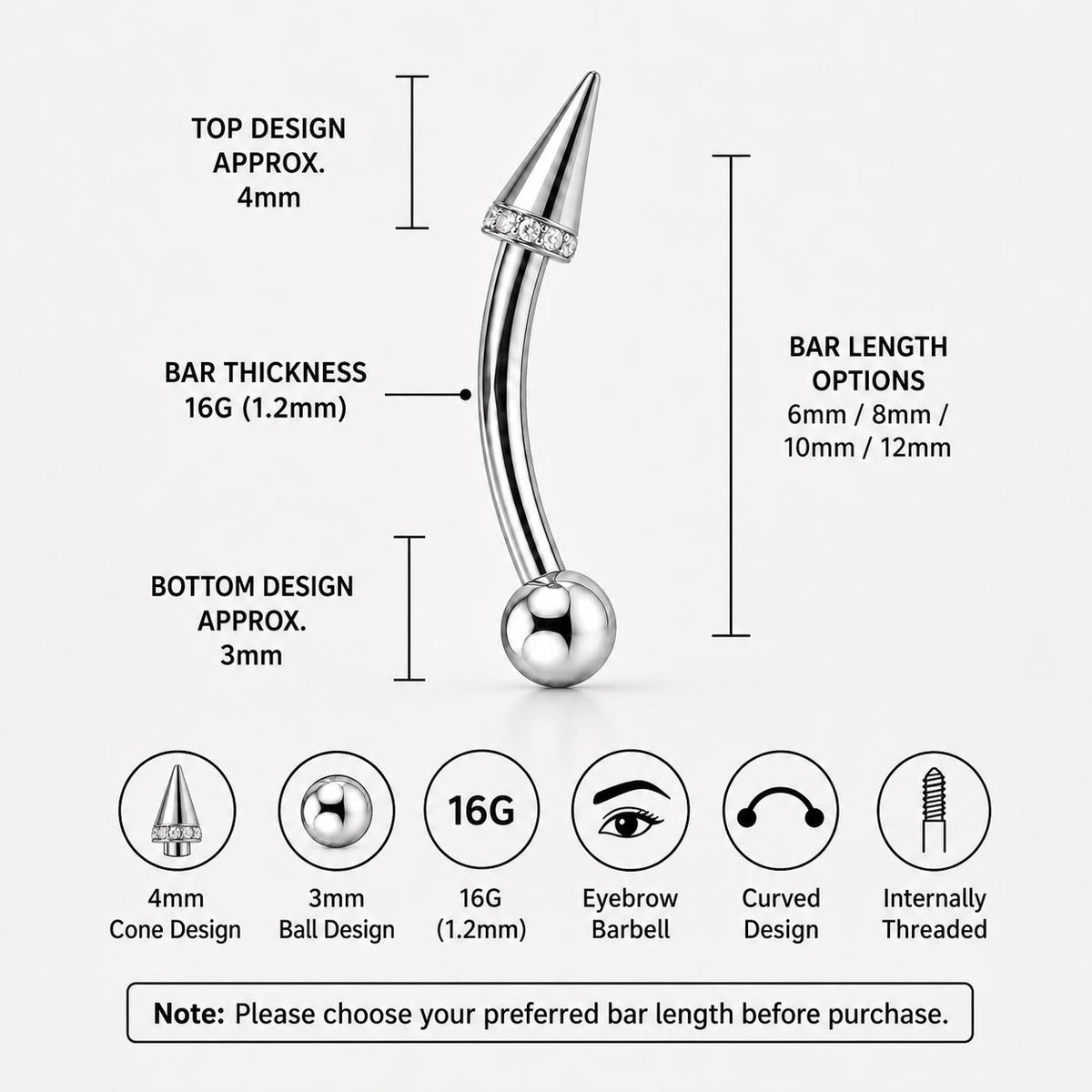 Pavé CZ Spike Titanium Eyebrow Barbell detail 11