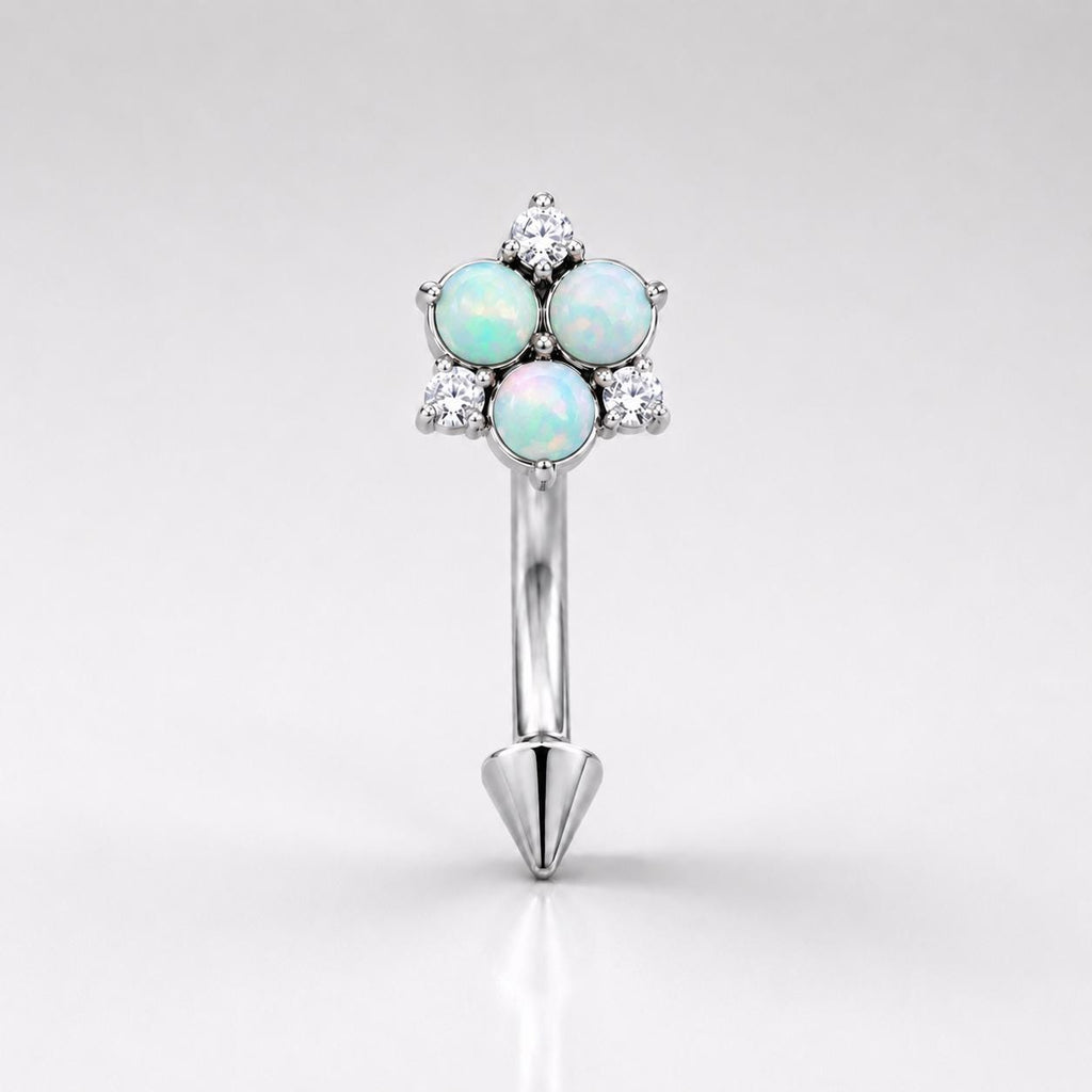 CZ Flower Titanium Eyebrow Barbell detail 8
