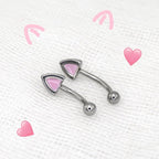 Pink Cat Ear Titanium Eyebrow Barbell detail 2