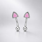 Pink Cat Ear Titanium Eyebrow Barbell detail 4