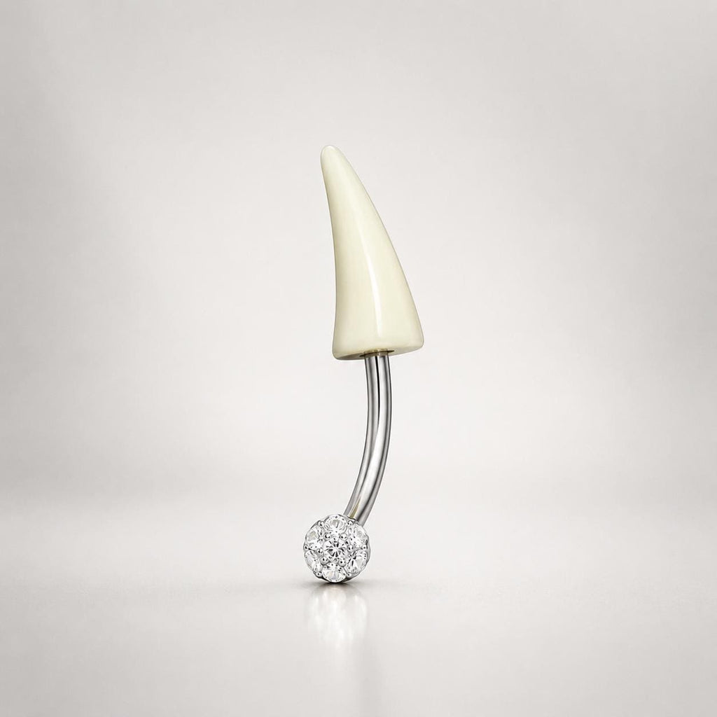 White Horn Titanium Eyebrow Barbell detail 3