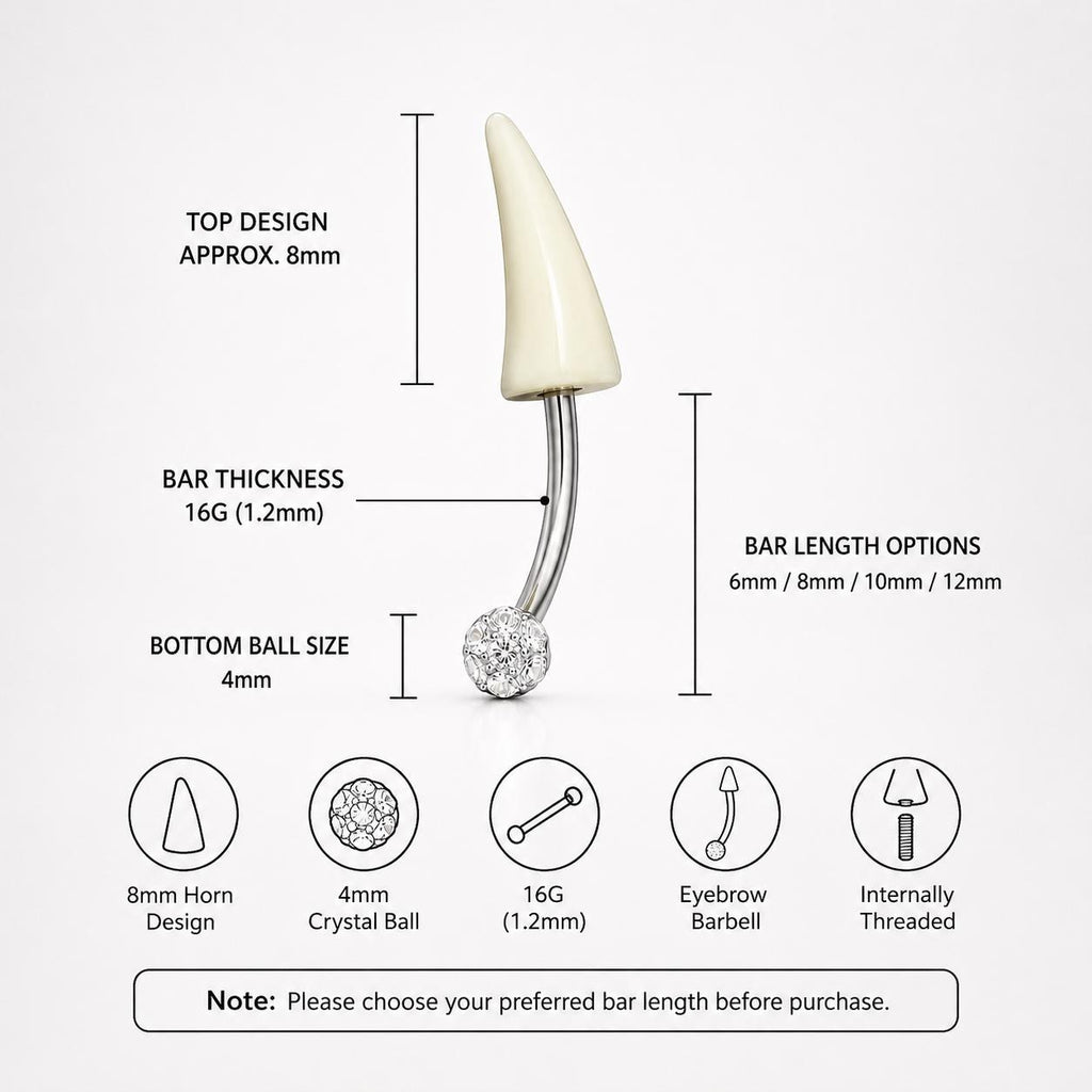 White Horn Titanium Eyebrow Barbell detail 4