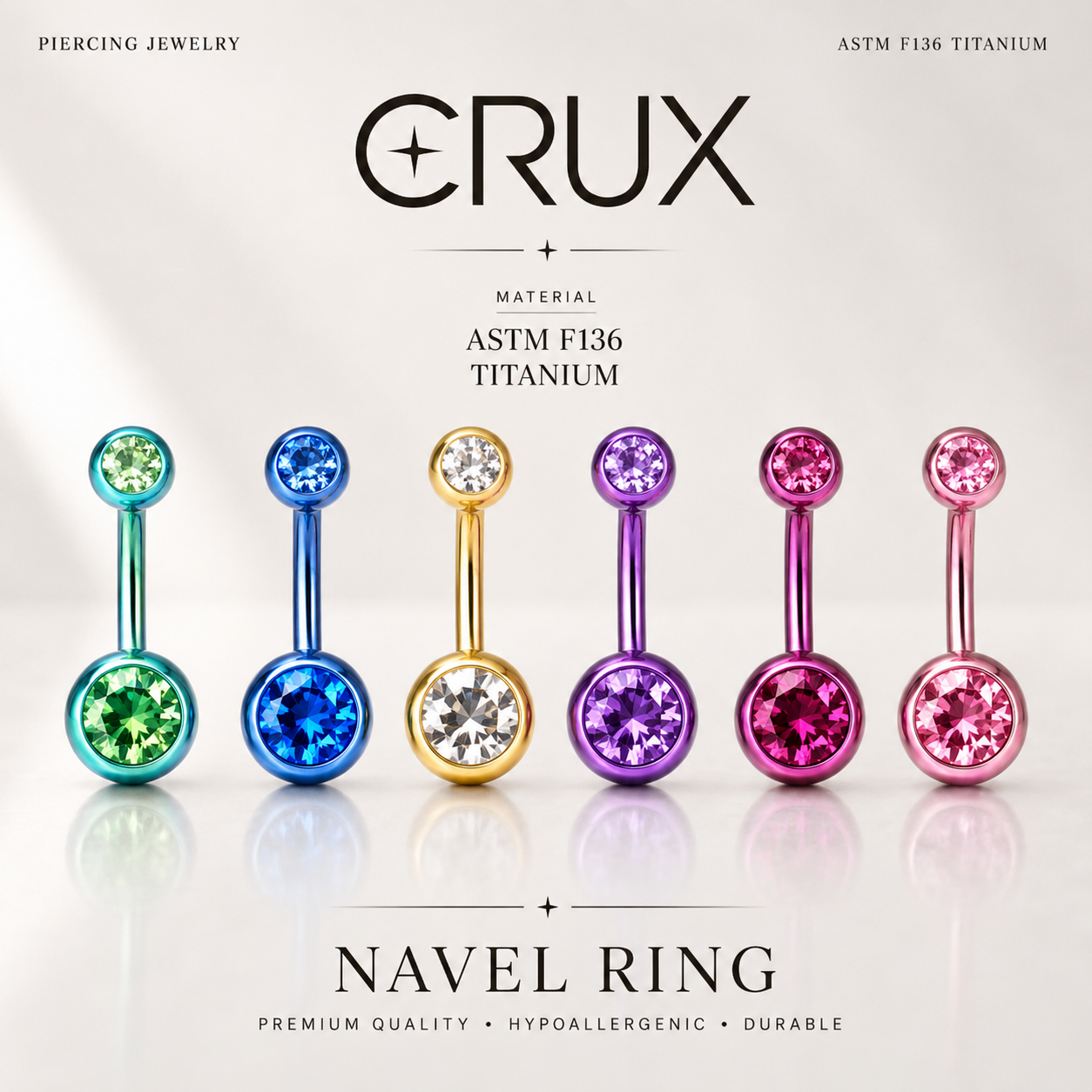 Bauchnabelpiercing aus Titan mit Zirkonia-Kristall 