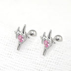 Pink CZ Double Star Thin Gauge 316 stainless steel Ear Studs - Pink CZ Double Star Thin Gauge 316 stainless steel Ear Studs - Single by CRUXJEWELRY