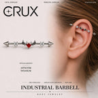 Devil Heart Crystal titanium industrial barbell, front view