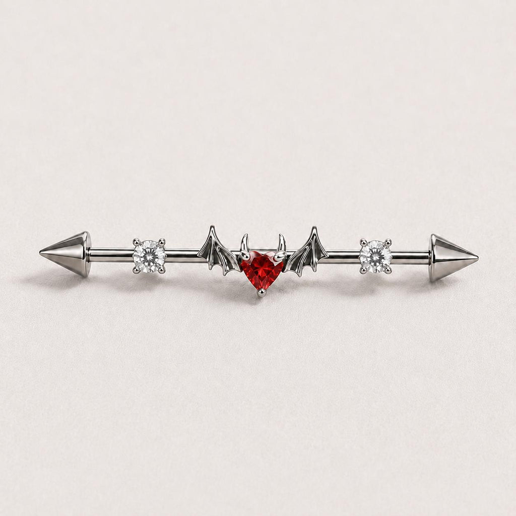 Devil Heart Crystal titanium industrial barbell, detail view 7