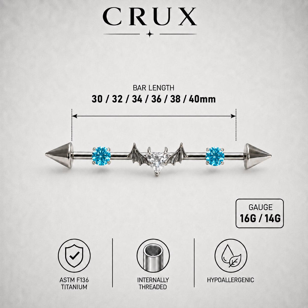 Devil Heart Crystal titanium industrial barbell, detail view 8