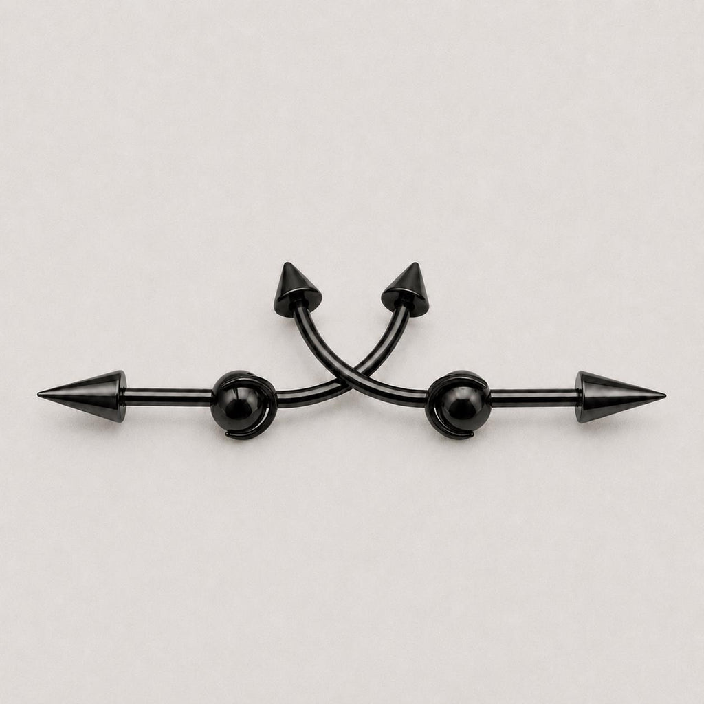 Double Spike titanium industrial barbell, detail view 10