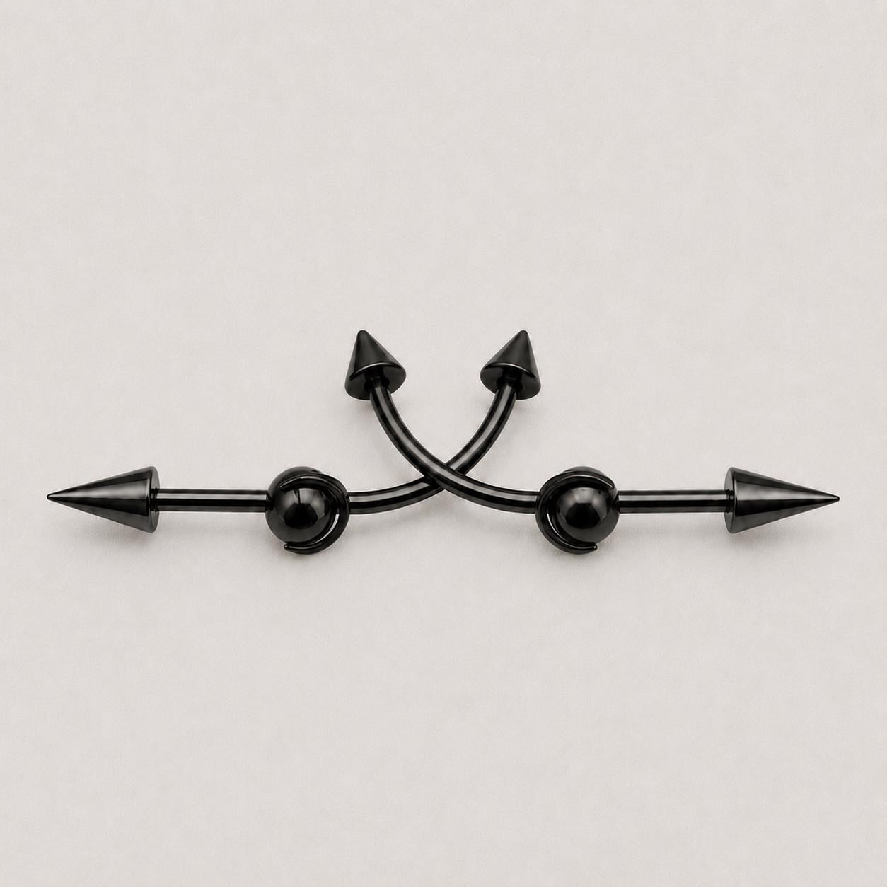 Double Spike titanium industrial barbell, detail view 10