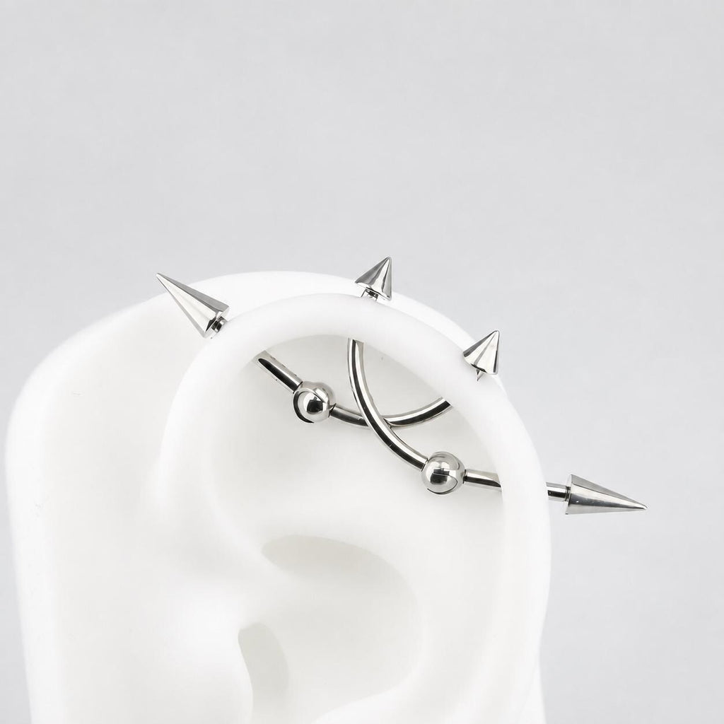 Double Spike titanium industrial barbell, detail view 8