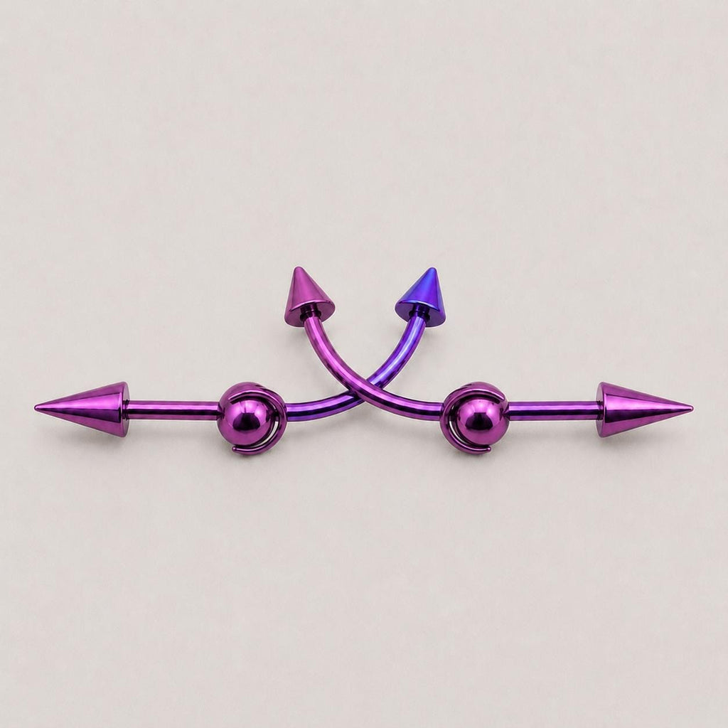 Double Spike titanium industrial barbell, detail view 9