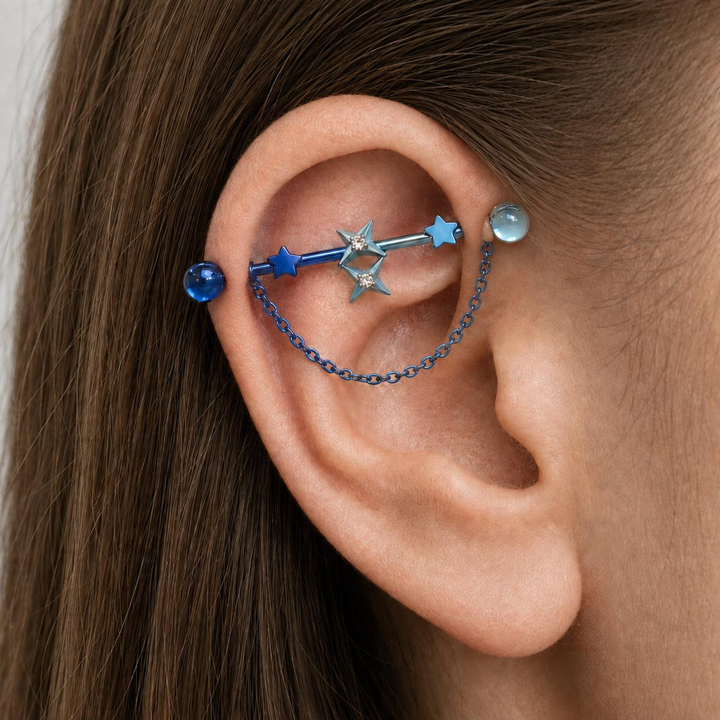 Double Star Chain titanium industrial barbell, detail view 2