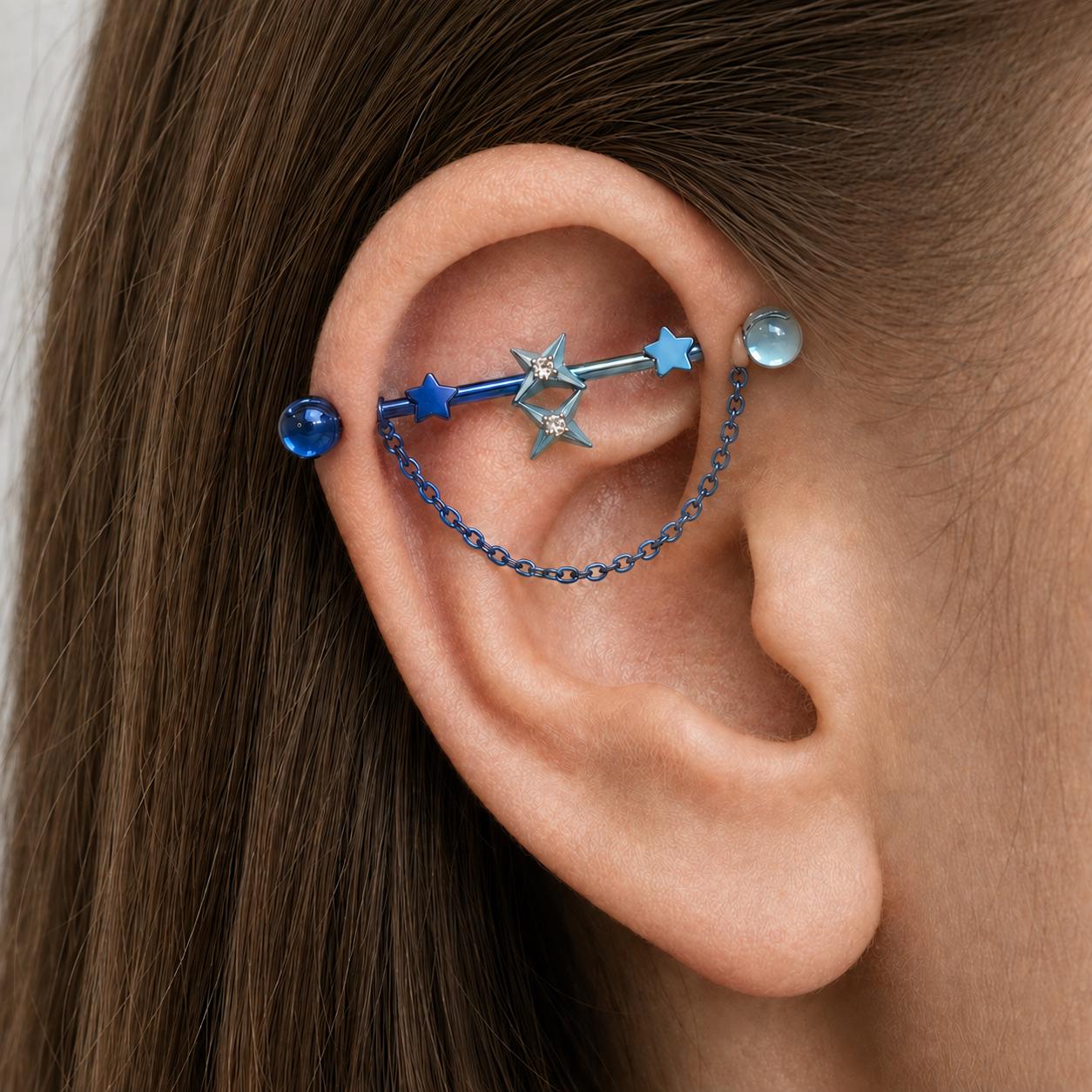 Double Star Chain titanium industrial barbell, detail view 2