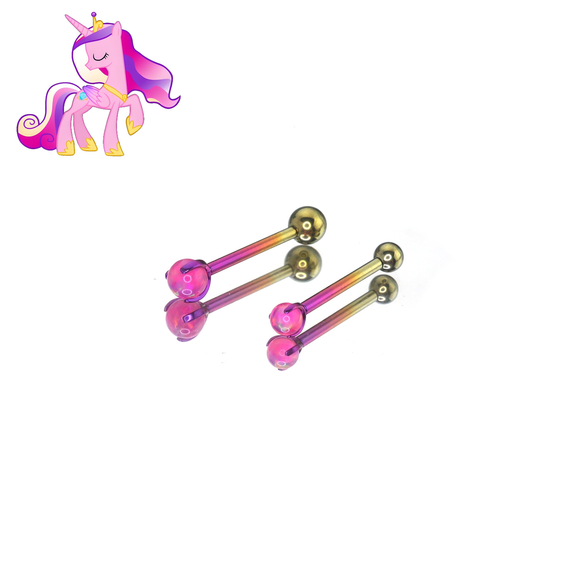 MLP Opal CZ Barbell - Tongue/Nipple Straight Barbell - MLP Opal CZ Barbell - Tongue/Nipple Straight Barbell - Princess Cadance / 12mm / 4mm by CRUXJEWELRY