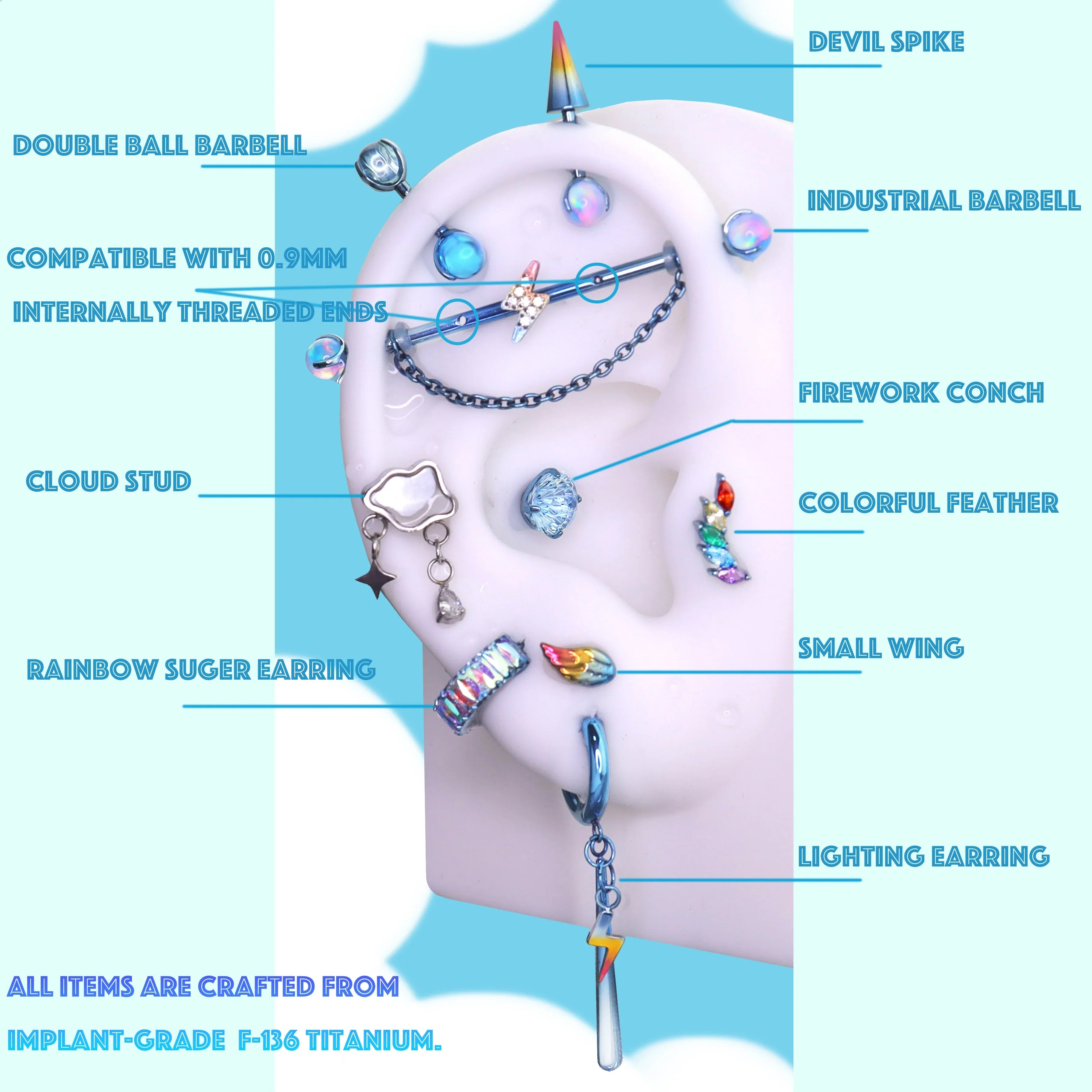 MLP Series Ear Accessories Set Curation - MLP Series Ear Accessories Set Curation - Rainbow Dash by CRUXJEWELRY