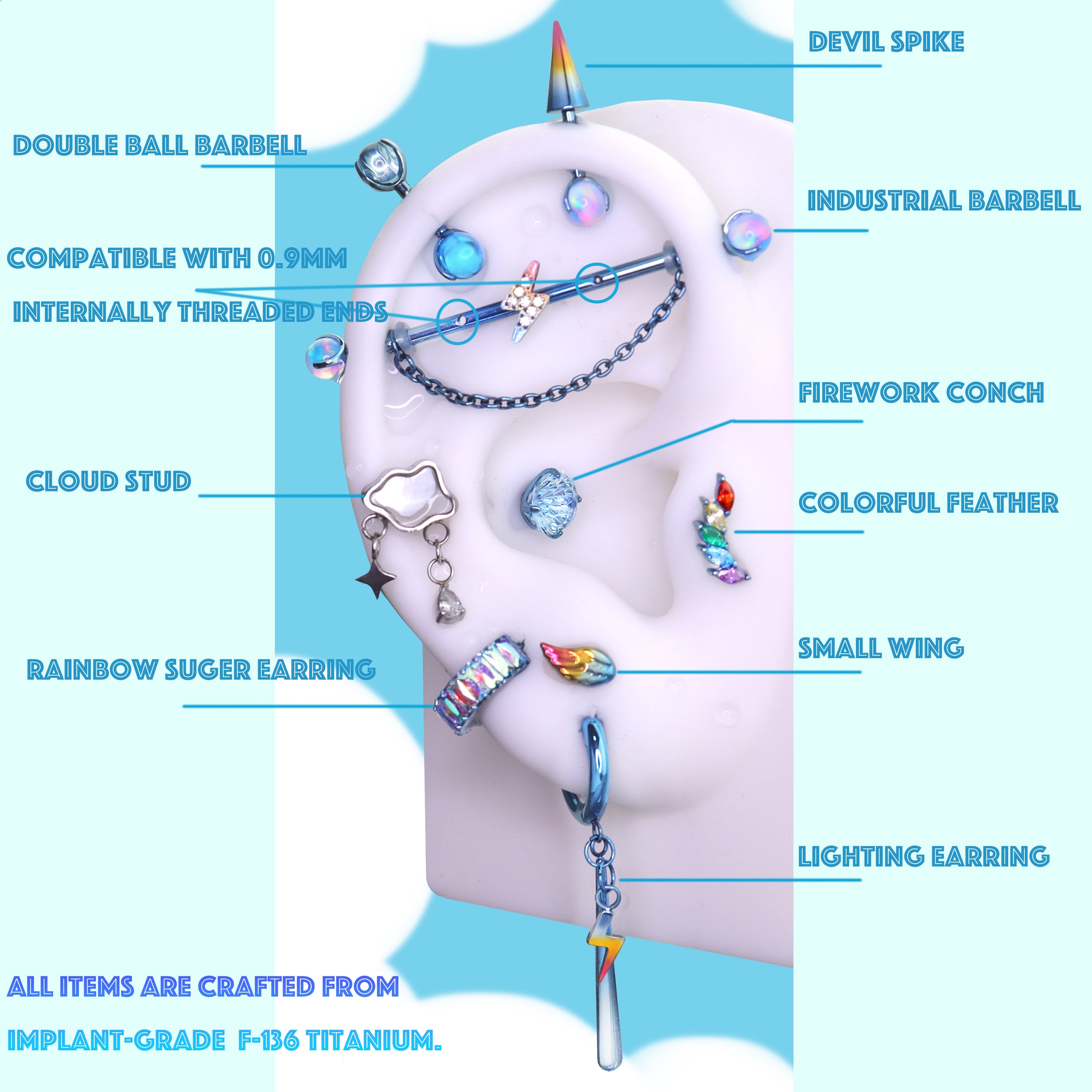 MLP Rainbow Dash Series Ear Accessories - MLP Rainbow Dash Series Ear Accessories - DEVIL SPIKE / 16G-1.2mm / 6mm by CRUXJEWELRY