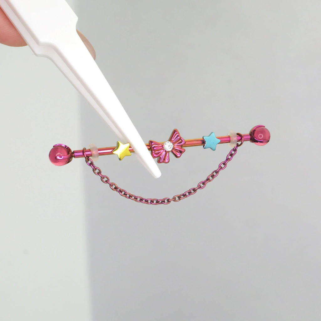 MLP Pinkie Pie Series Ear Accessories Set - MLP Pinkie Pie Series Ear Accessories Set - Star & Bow Industrial Barbell / 34mm / 14G-1.6mm by CRUXJEWELRY