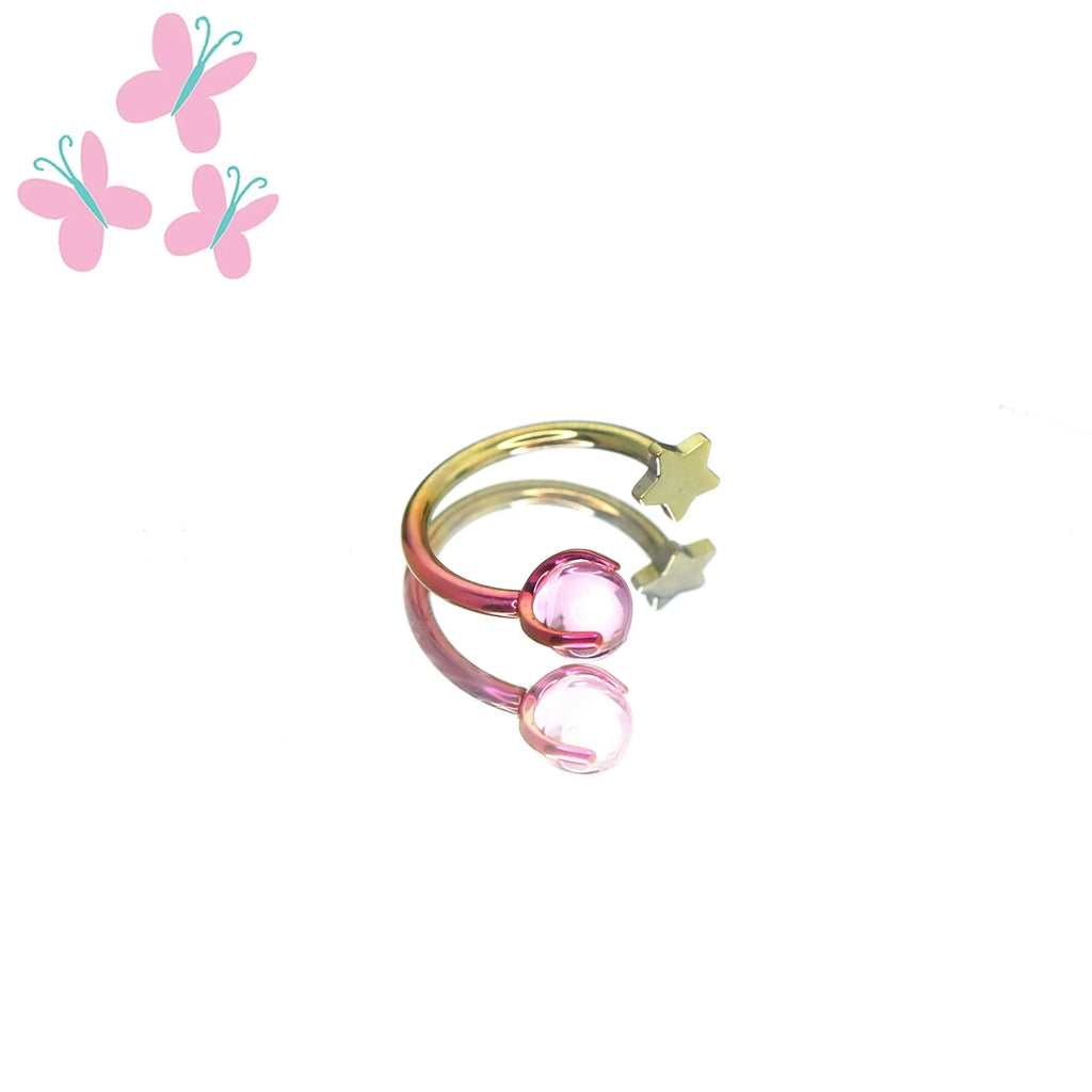 MLP Titanium Internally Threaded Zirconia Ring - Horseshoe, Cartilage, Earring & Labret - MLP Titanium Internally Threaded Zirconia Ring - Horseshoe, Cartilage, Earring & Labret - Fluttershy / Star / 8mm by CRUXJEWELRY