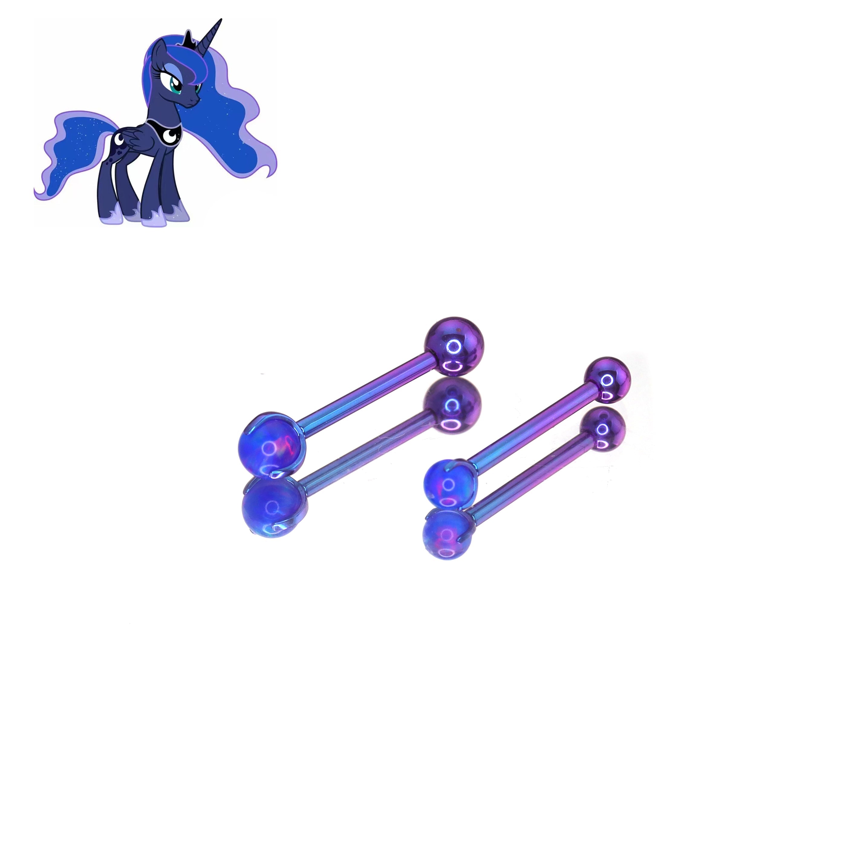 MLP Opal CZ Barbell - Tongue/Nipple Straight Barbell - MLP Opal CZ Barbell - Tongue/Nipple Straight Barbell - Princess Luna / 12mm / 4mm by CRUXJEWELRY