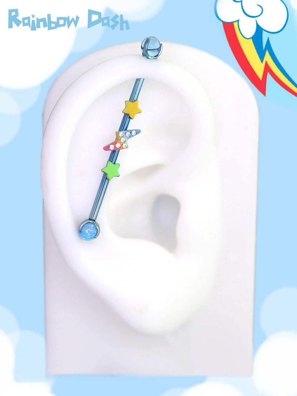 MLP Colorful Titanium Industrial Bar Collections - MLP Colorful Titanium Industrial Bar Collections - Rainbow Dash / 34mm by CRUXJEWELRY