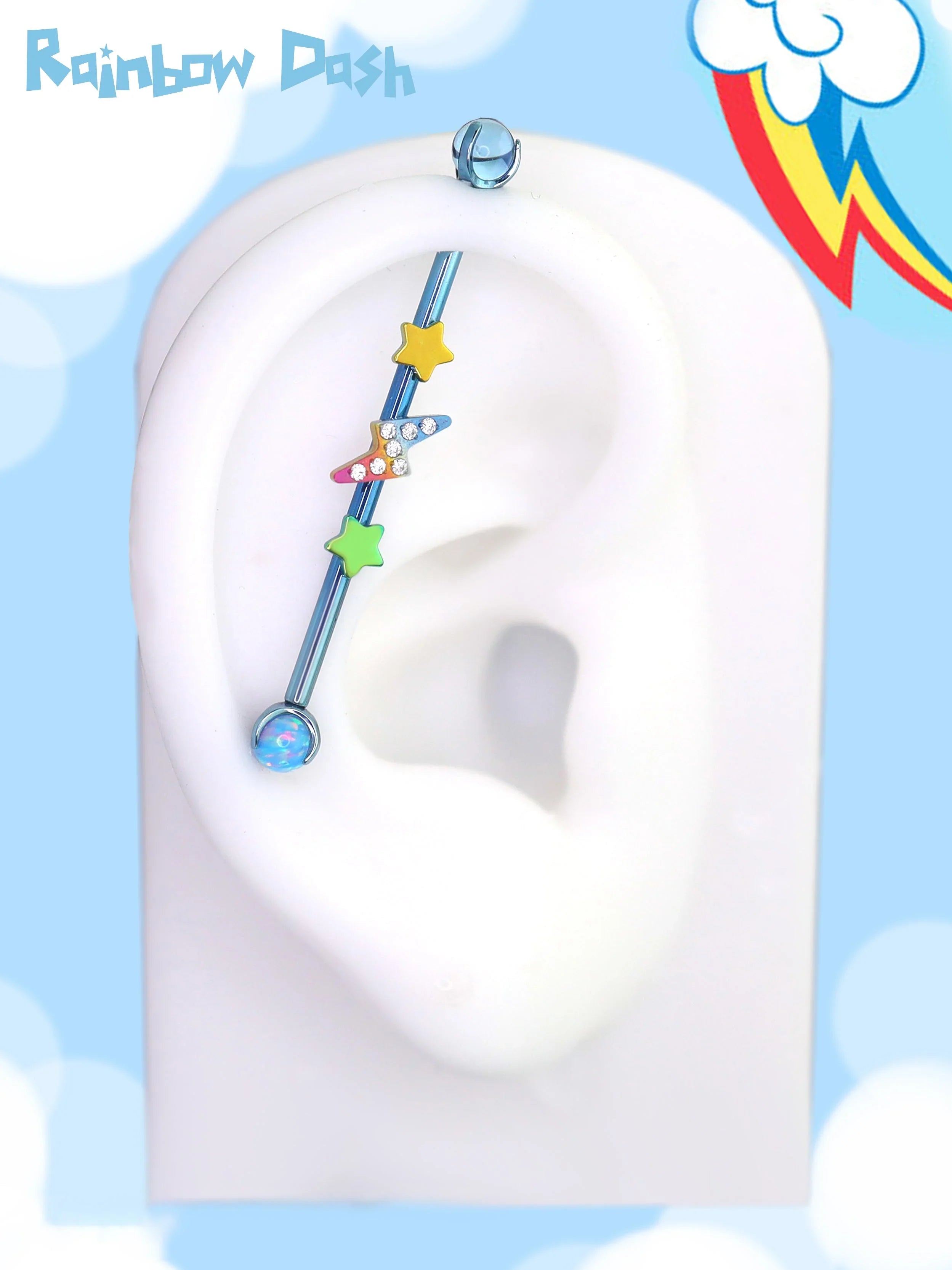 MLP Colorful Titanium Industrial Bar Collections - MLP Colorful Titanium Industrial Bar Collections - Rainbow Dash / 34mm by CRUXJEWELRY