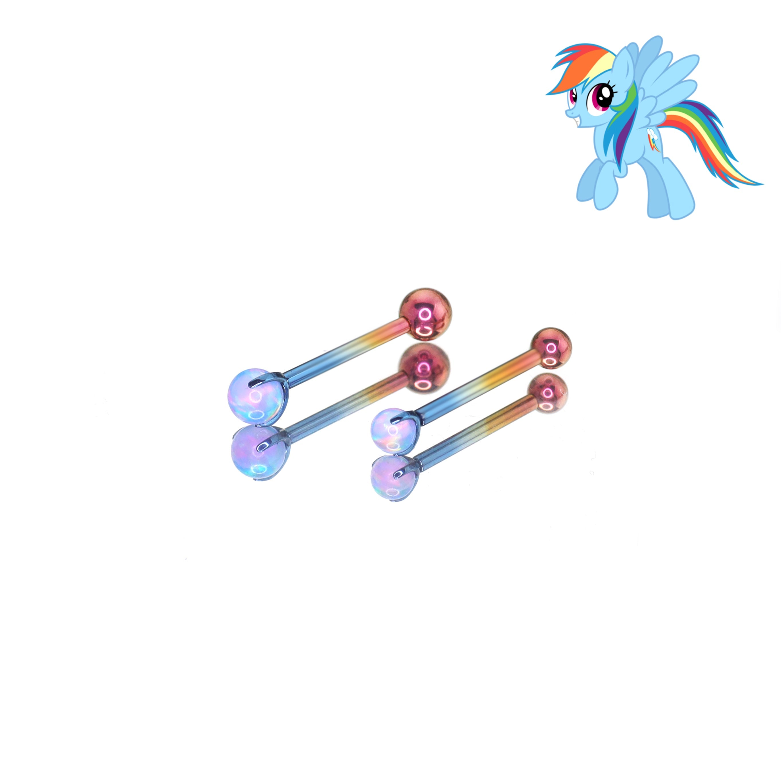 MLP Opal CZ Barbell - Tongue/Nipple Straight Barbell - MLP Opal CZ Barbell - Tongue/Nipple Straight Barbell - Rainbow Dash / 12mm / 4mm by CRUXJEWELRY